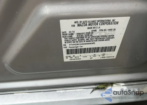 2013 Mazda Mazda6 I Grand Touring z USA, uszkodzony, nr VIN 1YVHZ8CH3D5M09363